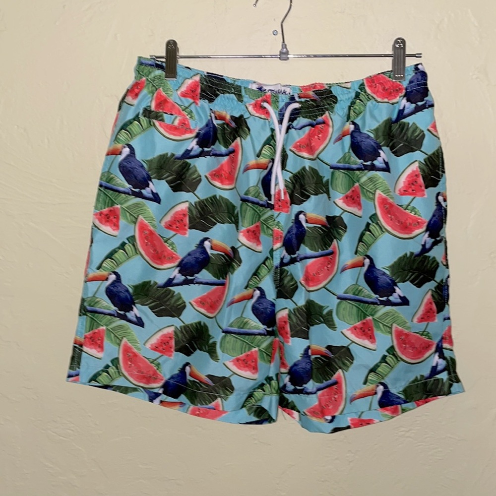 Mens Tropical Print Swim Trunk size Large
